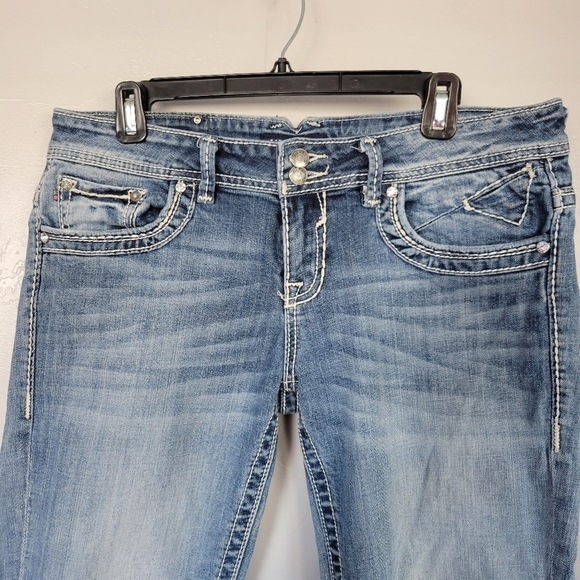 Vigoss The Chelsea Capri Sz 11 Embellished Pockets Stitching Light Wash Denim - Picture 5 of 11